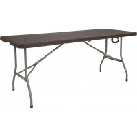 Flash Furniture DAD-FT-180Z-GG 29''W x 71''L Bi-Fold Brown Rattan Plastic Folding Table 